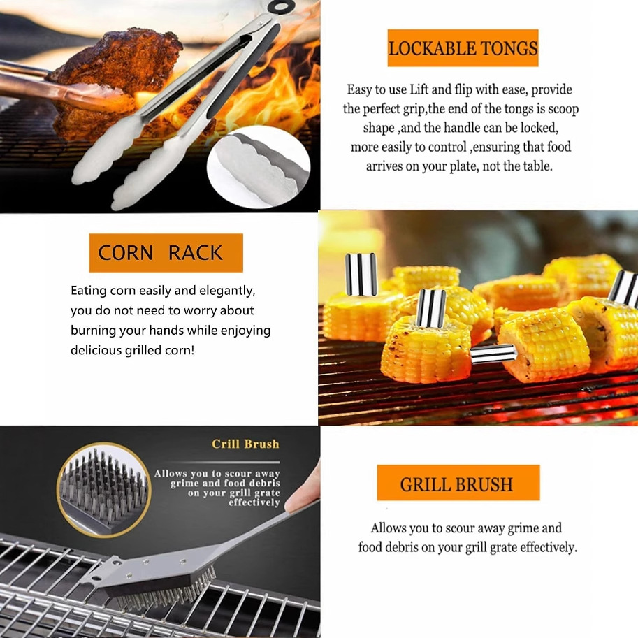 Fabricante transfronterizo de Amazon Spot de acero inoxidable BBQ herramientas para acampar al aire libre barbacoa juego de cuchillo de clip de pala