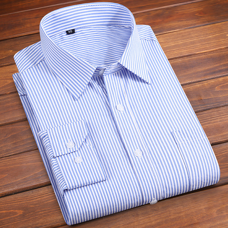 Long-Sleeved Shirt Men's Business Professional Workwear Blue Pinstripes Shirt Men's Formal Suit Base Work Clothes Wholesale