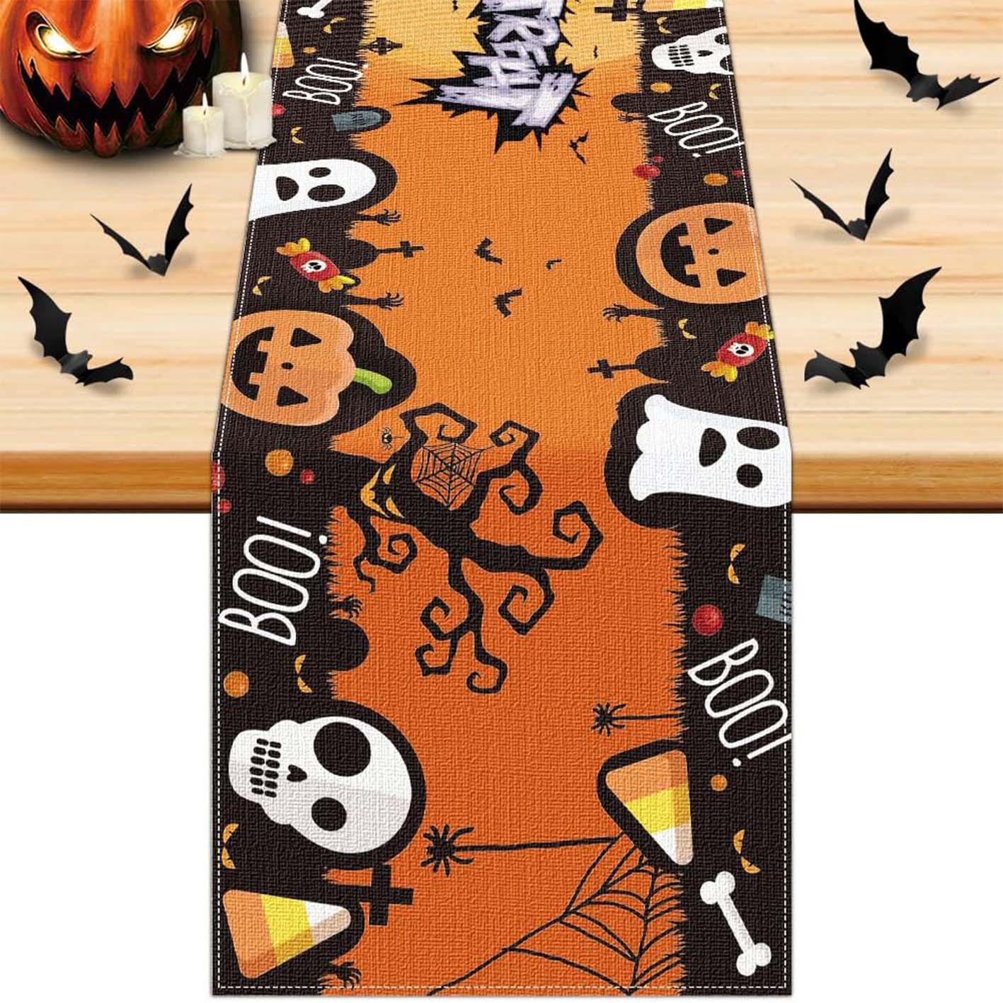 Transfronterizo 2024 Amazon nuevo Halloween calabaza festivales lino tabla bandera tabla de mesa comedor tabla de té tabla de bandera