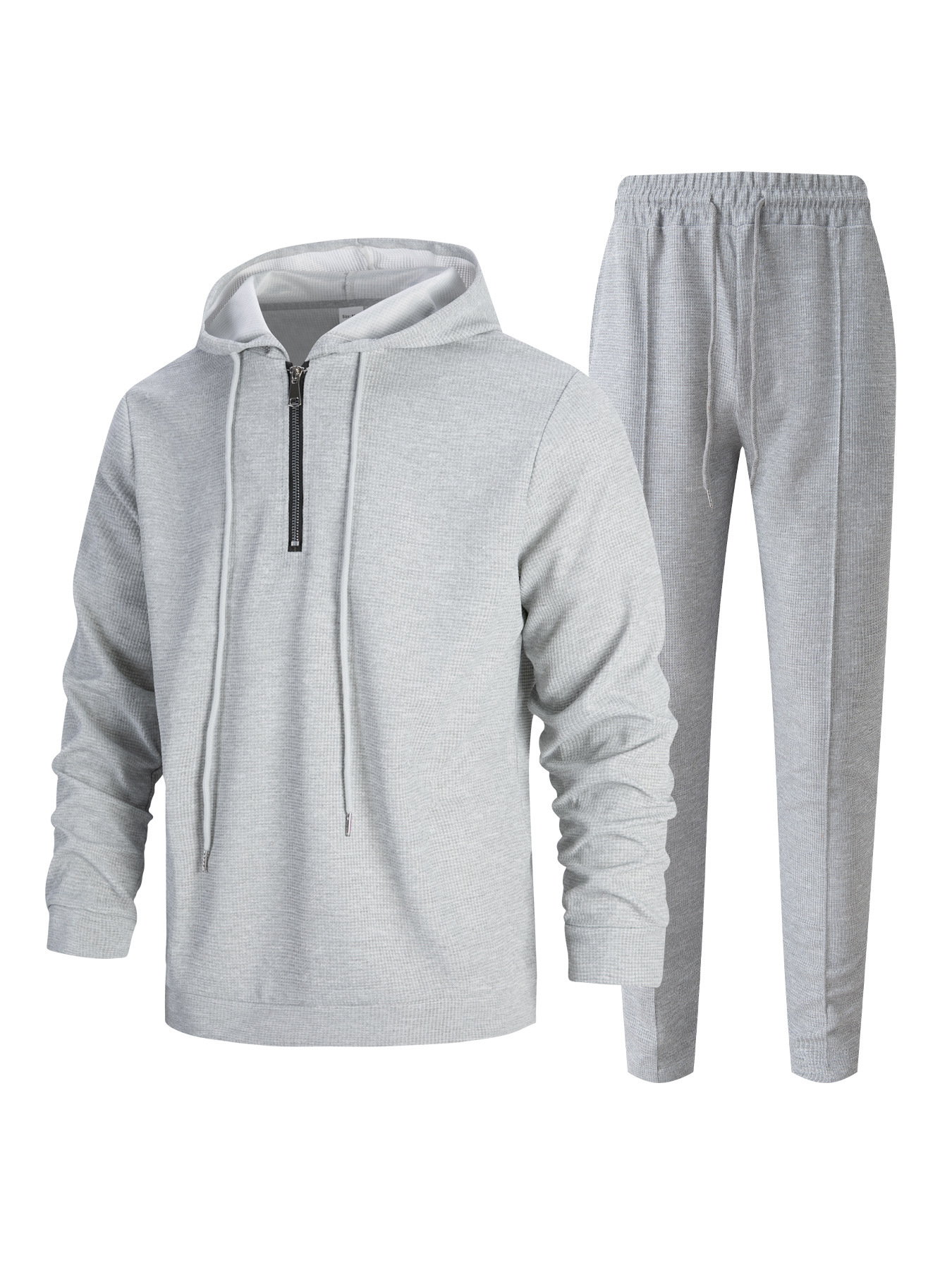 Men's Waffle-Knit Half-Zip Hoodie & Jogger Set – Breathable Lightweight Loungewear (S-XXXL, 5 Colors)_voghion.com