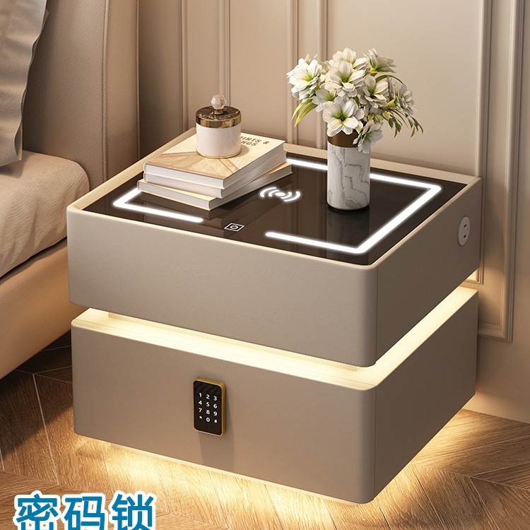Half-Step Suspended Smart Bedside Table, Simple, Modern, Light and Luxurious Style Bedroom Bedside Table with Lock and No Installation Required