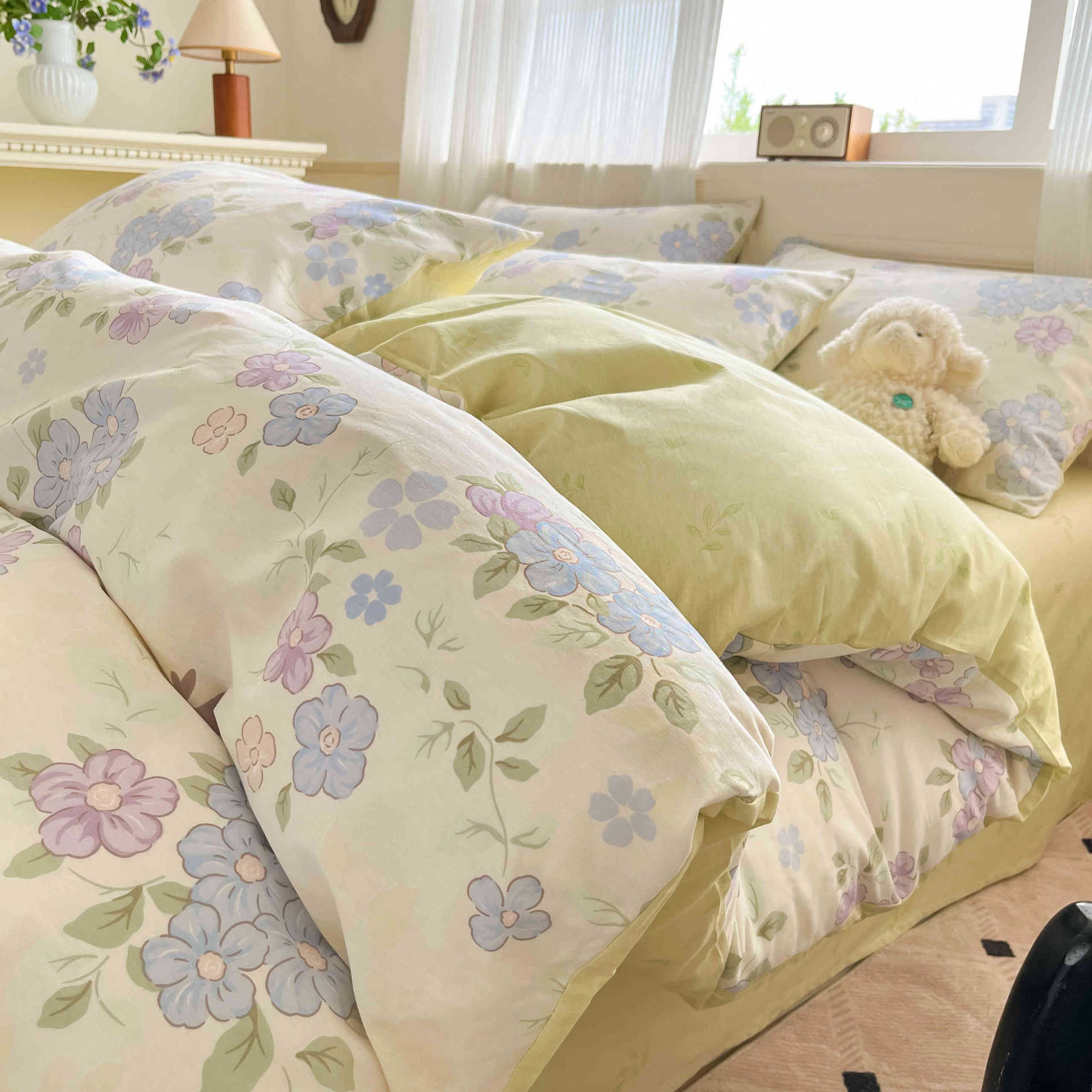 Cama de algodón de cuatro piezas, sábanas de cama de algodón, cama de cama de tres piezas, nuevo dormitorio, cama de cama de tres piezas