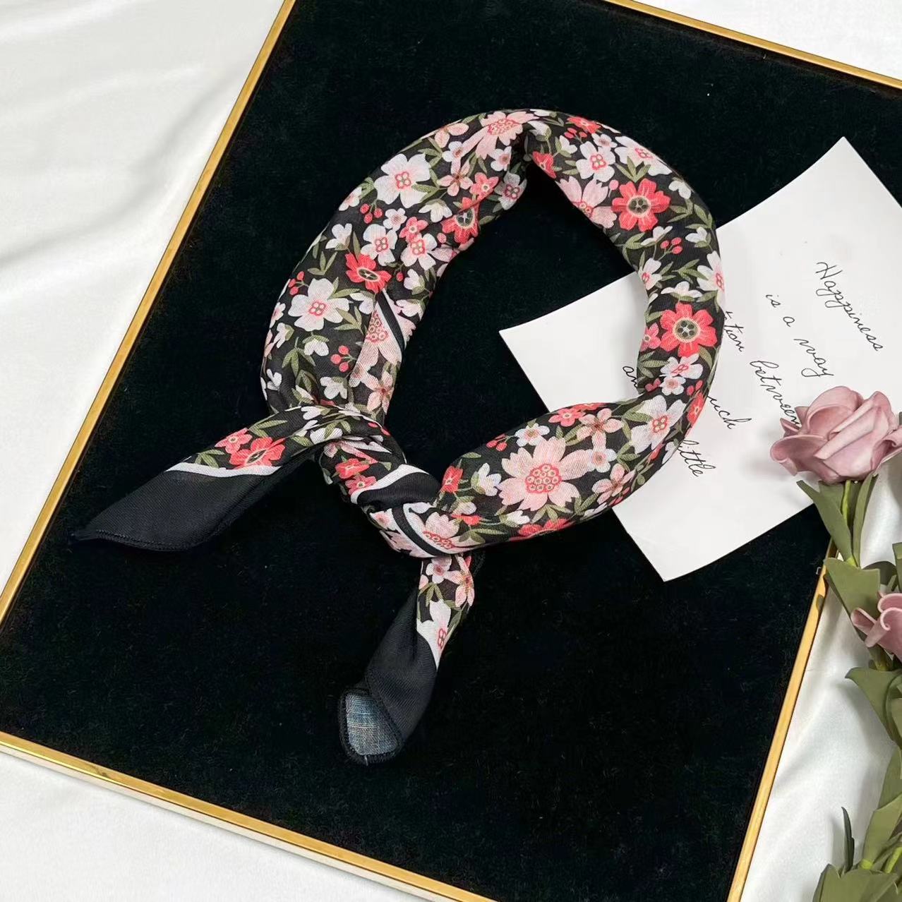 60g Weight Kerchief Classification Daily Occasion cotton and linen Material Flower Pattern Summer Season Women's Gender IG Style Style Women's IG Style Flower Cotton And Linen Kerchief 166