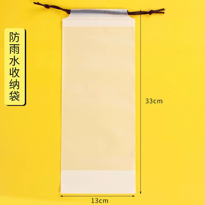 Umbrella, waterproof plastic storage bag on lanyard