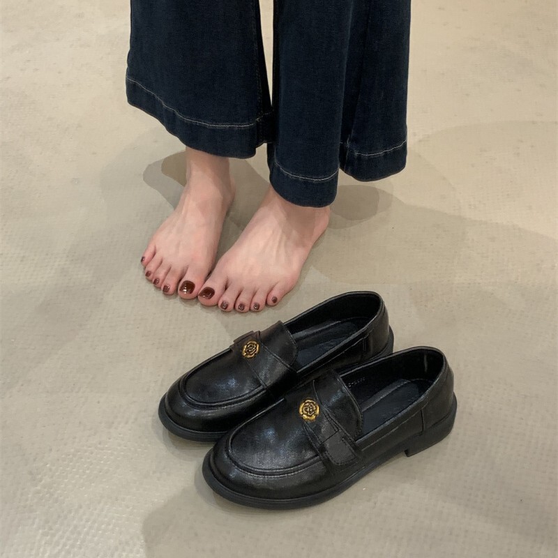 感黑色乐福鞋女鞋子2025新款秋季韩版英伦风一脚蹬小皮鞋单鞋|undefined