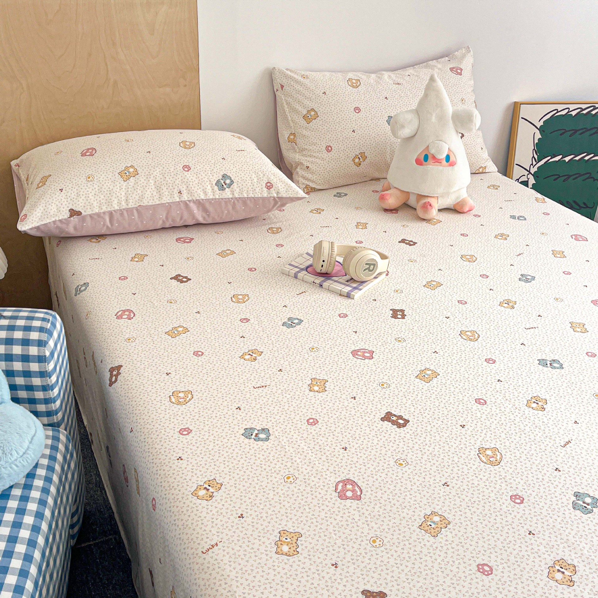 2025 nuevo estilo sábana de algodón puro pieza individual 100 algodón verano dormitorio niños sábana individual funda de almohada doble traje de tres piezas 3