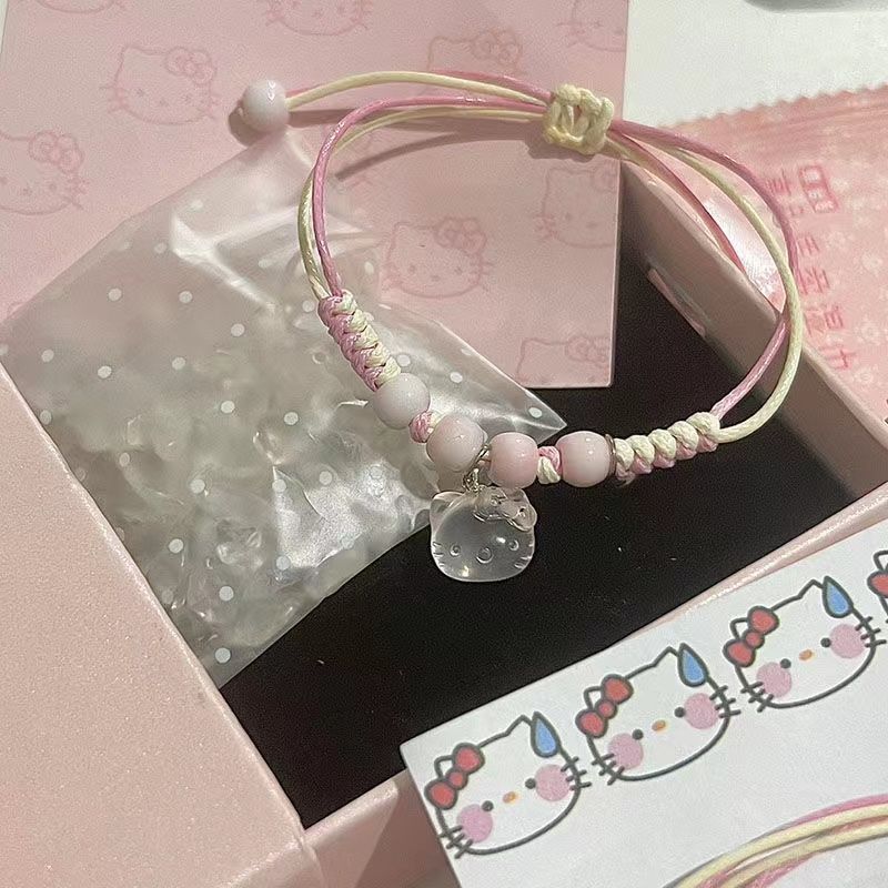 可愛卡通hellokitty手鍊凱蒂貓造型編織手繩女學生甜美禮物kt貓