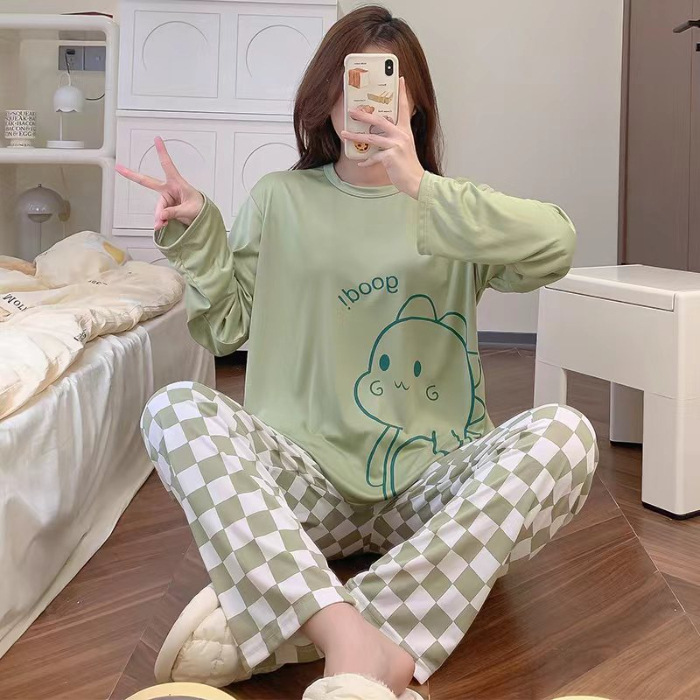 春秋の新型丸首のミルクの糸の長袖の甘くてかわいい漫画のカジュアルなパジャマの女性の家の服は外に着ることができます。|undefined