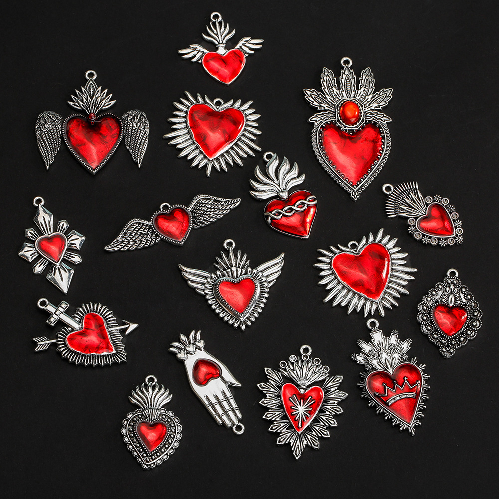 Alloy Material Heart Shape, Wings Pattern 20 PCS/Package 40*28.5mm Alloy Heart Shape Wings Pendant