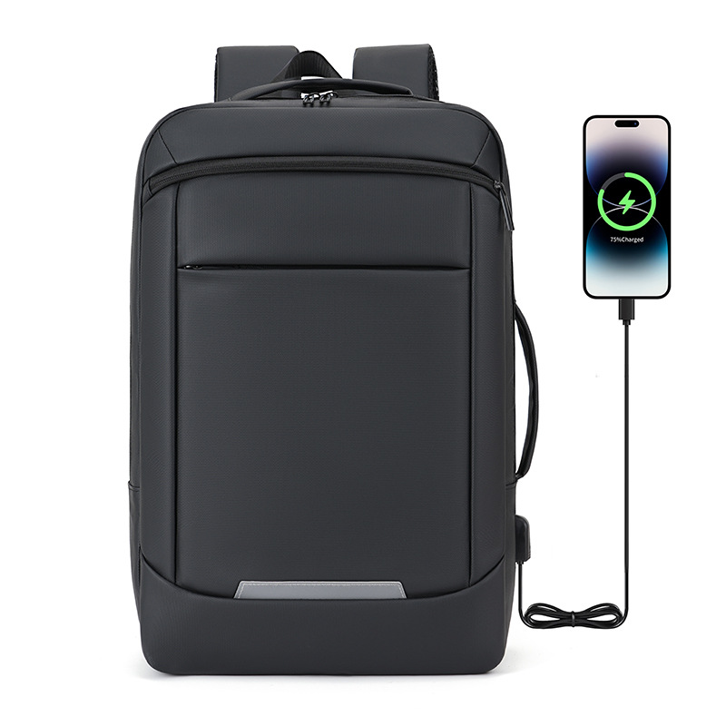 Mochila de expansión de película de cuero a prueba de salpicaduras, mochila de viaje de negocios para hombres, bolsa multifuncional de carga USB