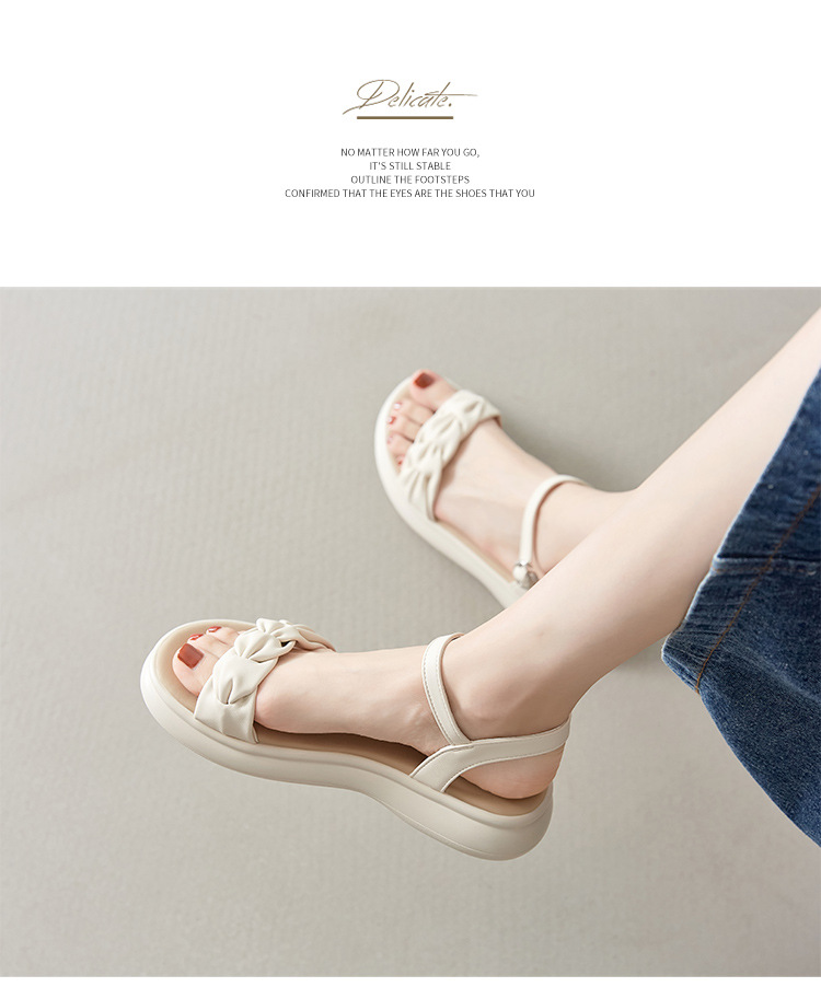 Sandal nữ đế dày quai ngang phong cách Hàn Quốc — M563 vàng nhạt chi tiết 15