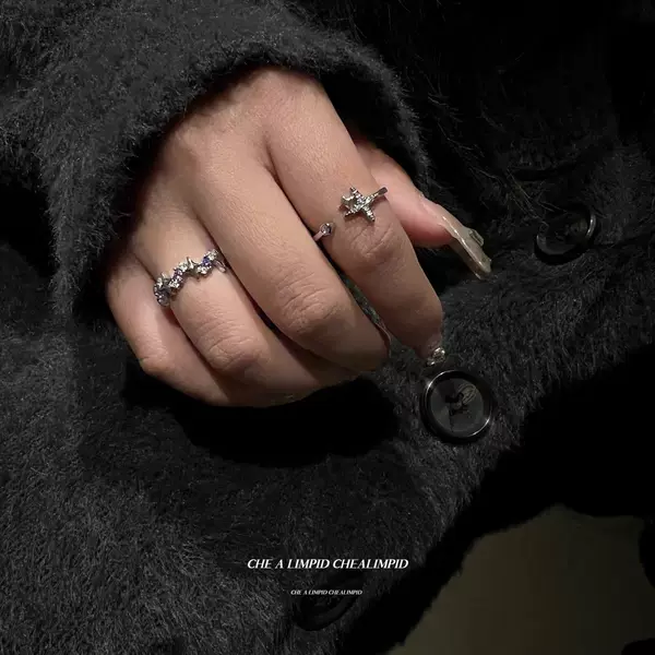 Dark Design Ins Star Ring Combination Niche Fashion High-end Ring Cold and Cold Open Index Finger Adjustment