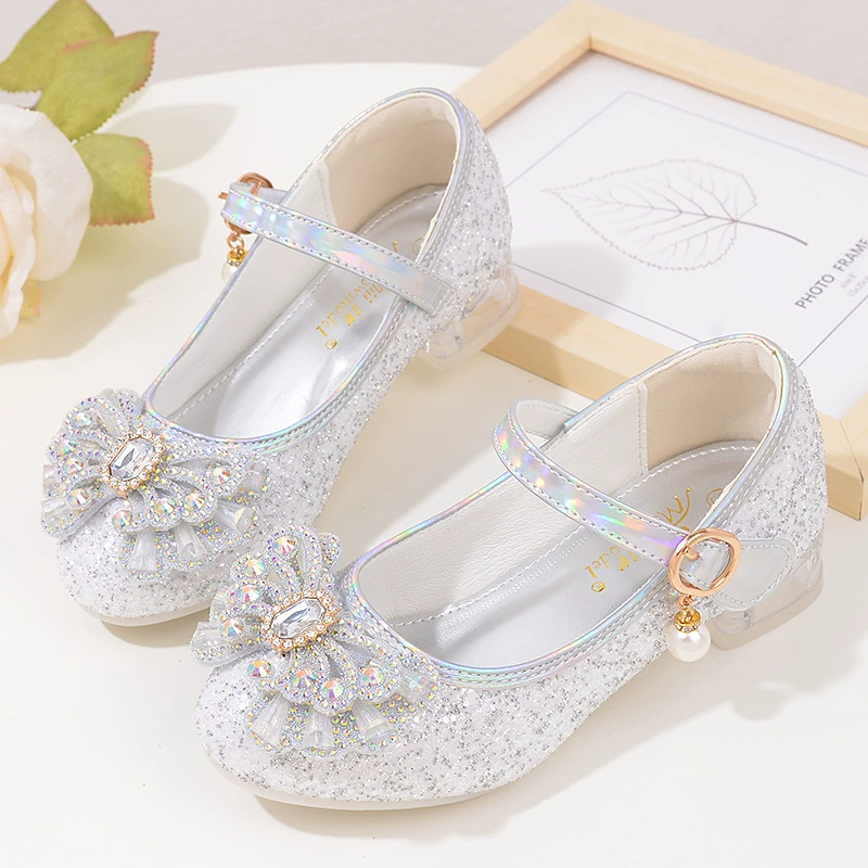 Принцесс обувь для девочек белые туфли на высоком каблуке весна осень новая кожаная обувь детская обувь для маленьких девочек сценическое представление хрустальные туфли