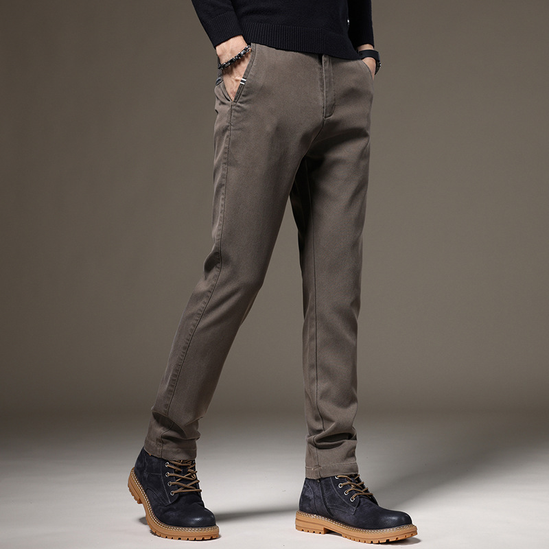 Otoño e Invierno nuevo negocio ligero pantalones casuales de los hombres de color sólido clásico moda estiramiento pantalones delgados de gama alta de los hombres boutique