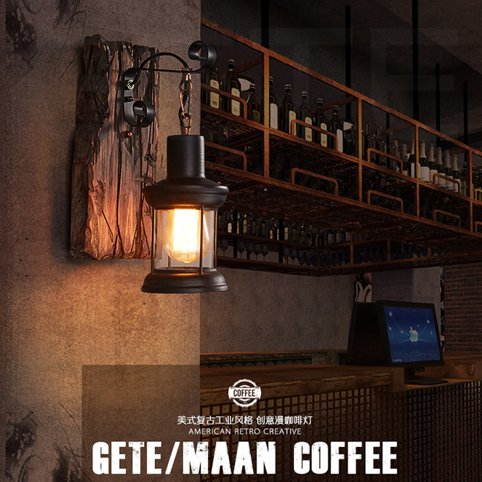 Retro creative LED wooden coffee sconce for living room for corridor