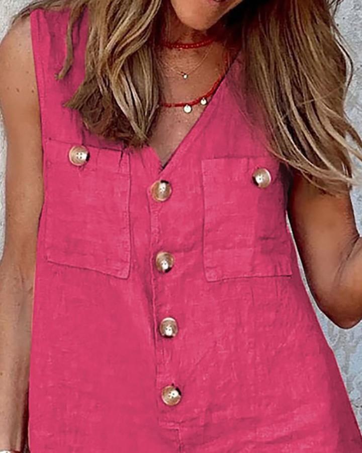 Urban Style Cotton-Linen Jumpsuit - Side View