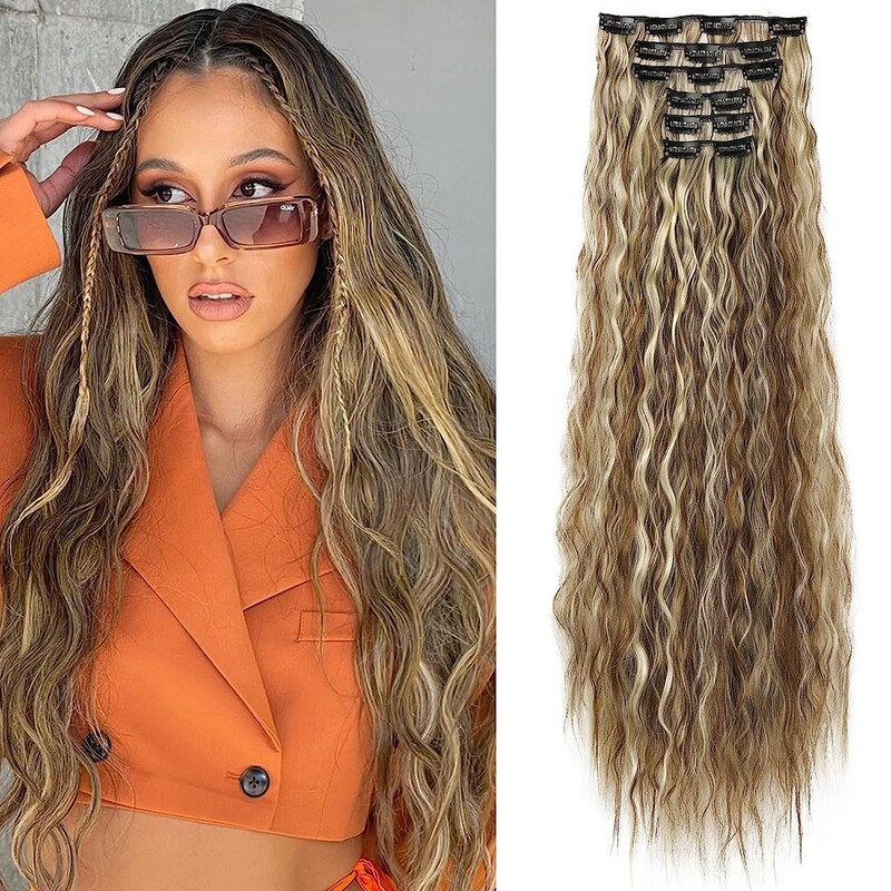 50.8cm Clip Water Wave Hair Extensions Long Mermaid Wavy Synthetic Fiber Clip Hair Women's Hairpiece