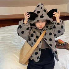 男童女童外套点点耳朵羊羔绒夹棉加厚外衣上衣2025冬装新款外贸