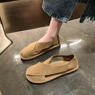 Cross-border Foreign Trade 2024 Summer New Solid Color Round Baotou Side Empty Velcro European and American Women's plus size Platform Sandals