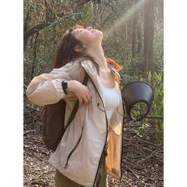 防晒衣女款夏季2025新款防紫外线户外骑车宽松连帽防晒上衣薄外套