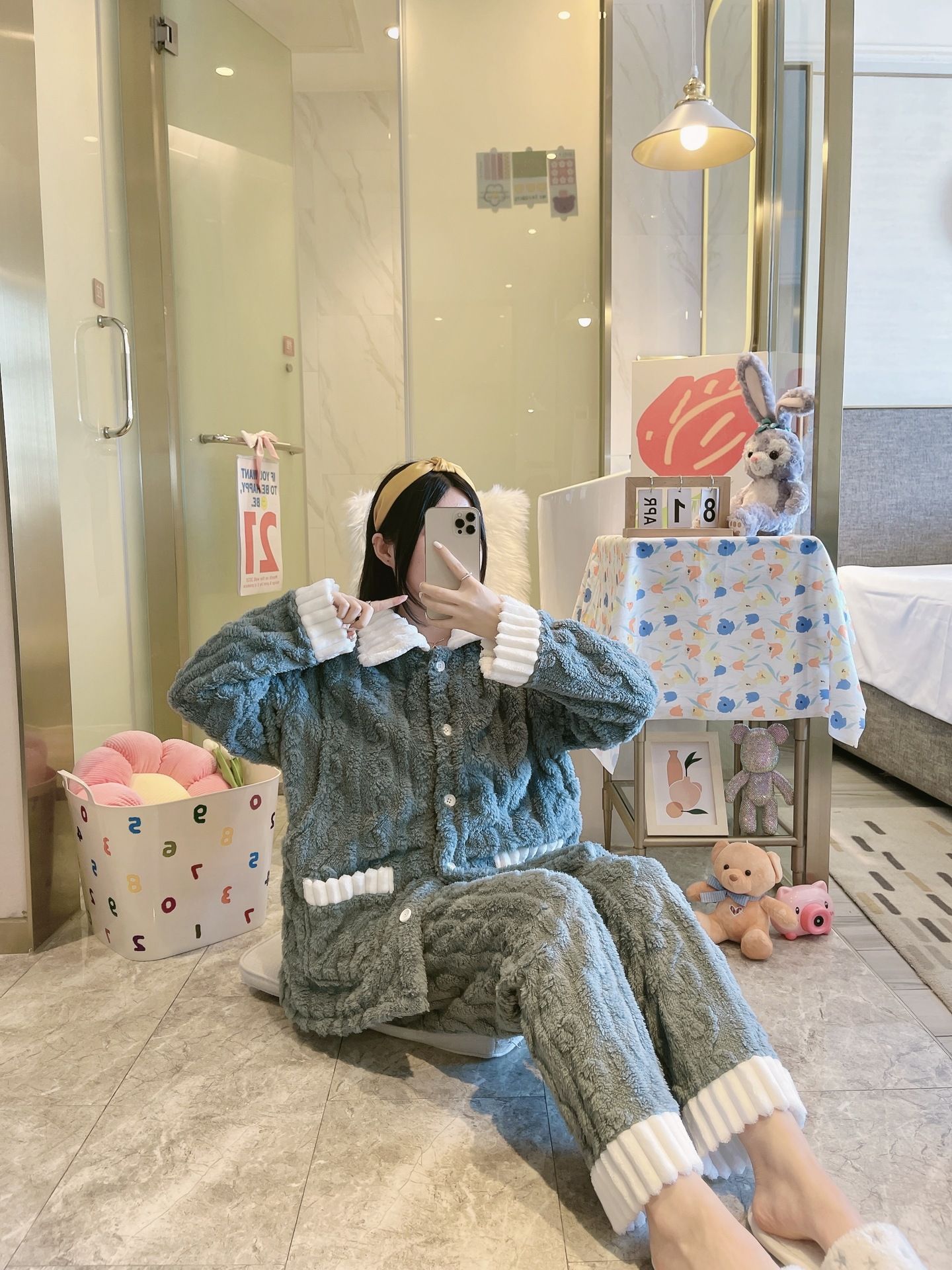 스퀘어 칼라-슈 코튼 벨벳-트위스트 패턴-그린