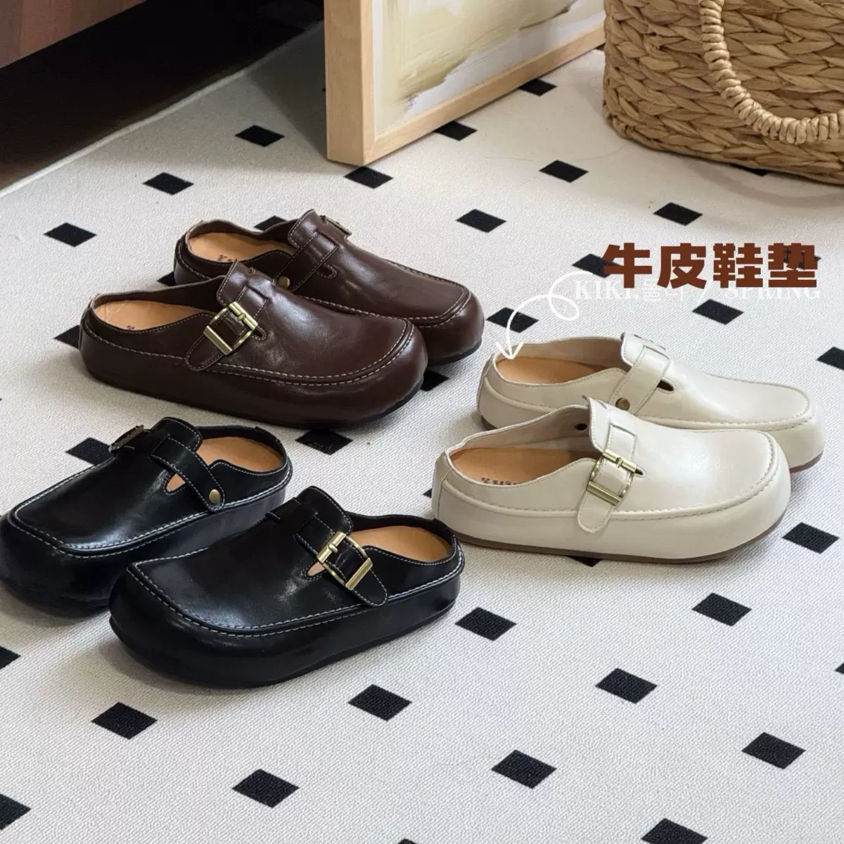 mollykiki复古厚底真皮勃肯鞋2026春季新款舒适透气休闲百搭拖鞋
