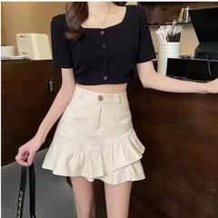 2025新款百搭夏季a字鱼尾高腰显瘦女短裙包臀牛仔裙半身裙荷叶边