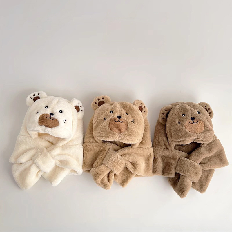 Baby Bear Hat And Scarf Set For Winter With Face Protection_voghion.com