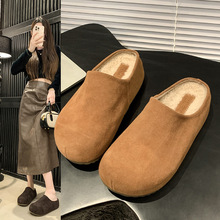 牛皮版~磨砂真皮绒羊羔毛毛厚底平跟内增高女鞋勃肯鞋包头拖鞋潮