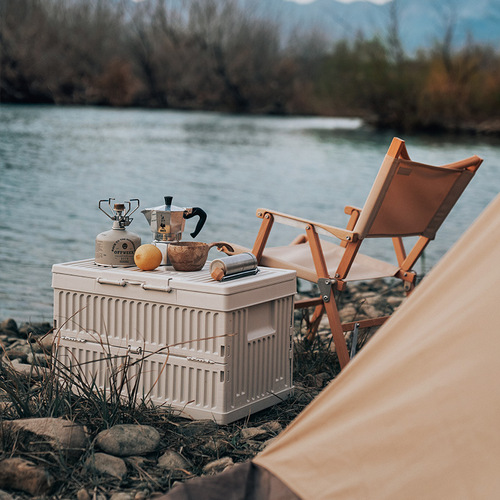 Outdoor camping storage box, industrial style sit-on folding box, organizer car trunk, household large-capacity storage box