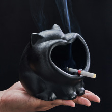 外销创意可爱陶瓷小猫烟灰缸 卡通动物哈欠猫烟缸 个性防飞灰烟缸
