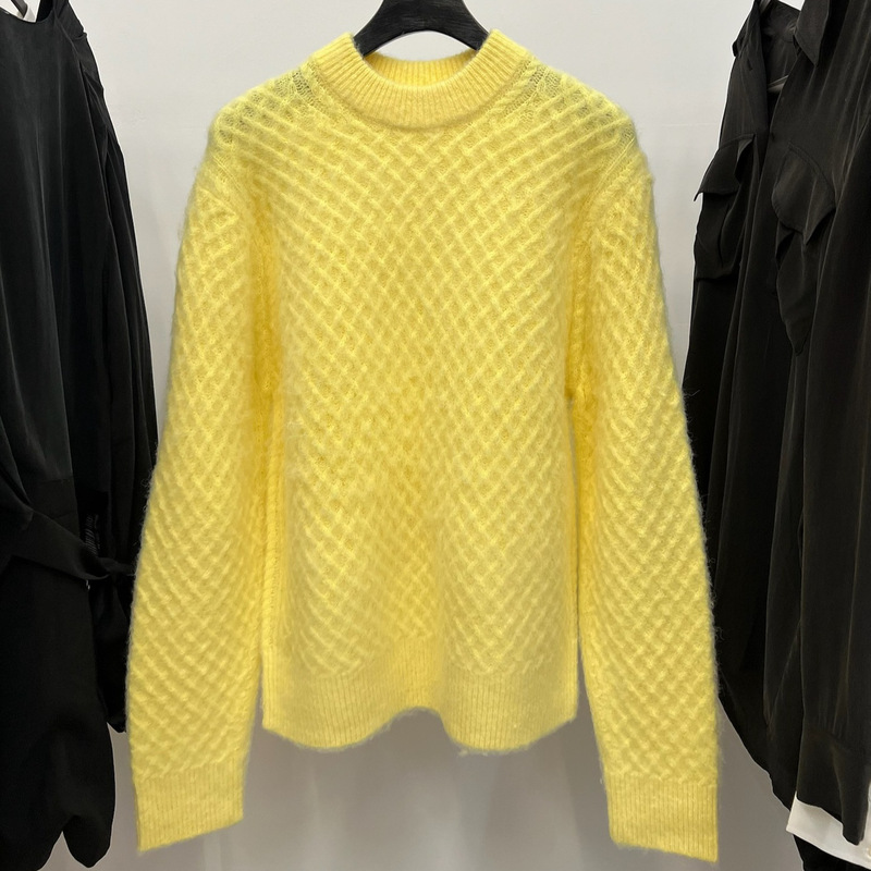 Last Order Plush Knitted Hand-Brushed Pineapple Plaid Woven Loose Micro-Cocoon Silhouette Mohair Sweater