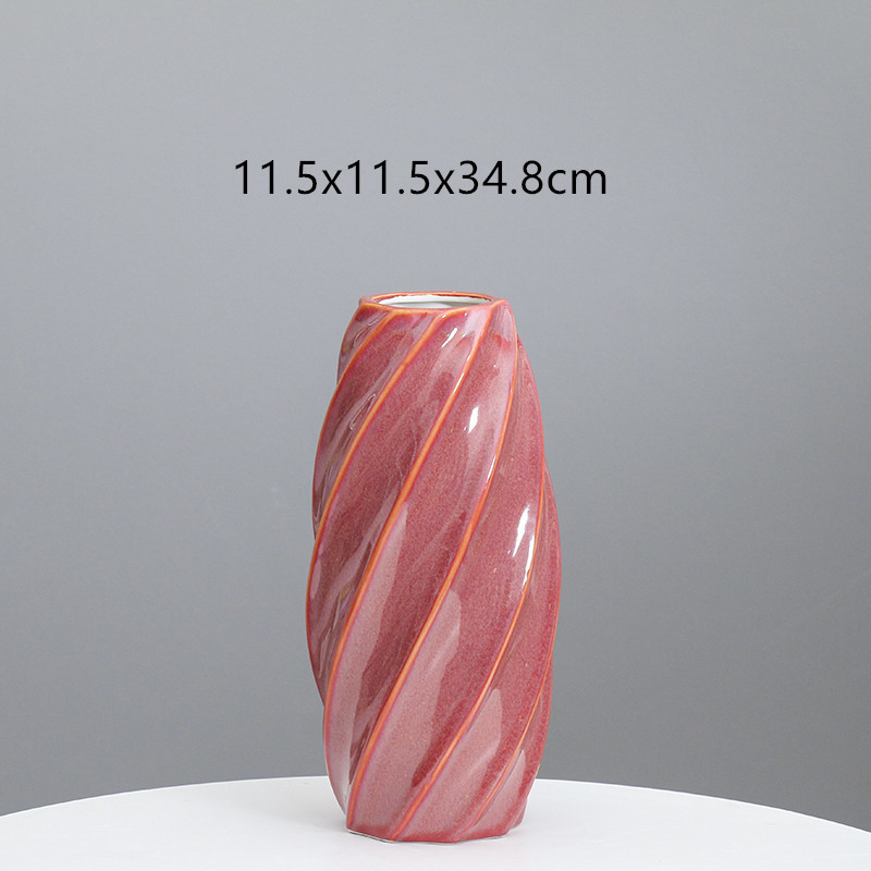 Cerámica moderna simple rayas florero sala de estar Azul Rojo creativo suave decoración del hogar flor seca arreglo floral