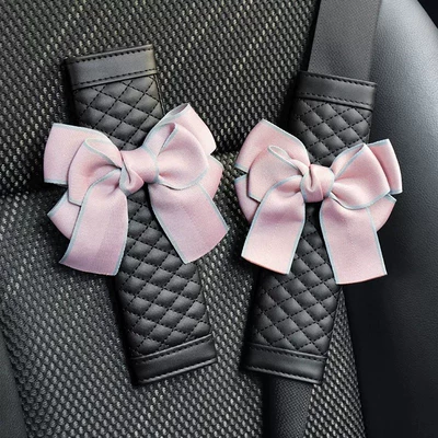 Cute Female Car Safety Shoulder: Seat belt shoulder pad - pink-bow-pair