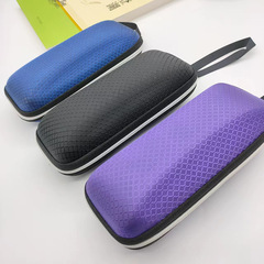 Black simple glasses case for students with myopia EVA zipper case sunglasses case anti-pressure portable rectangular lanyard style