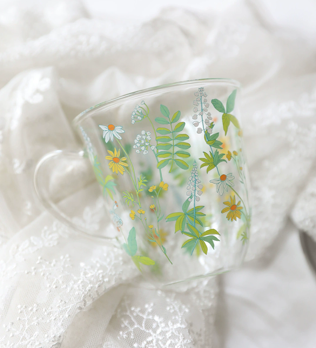 Посуда/Чашки/Японские стеклянные кружки-Маленькие ромашки A-1-0408-46106-A