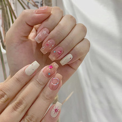 手工穿戴甲中長款純欲彩鑽星星美甲貼可拆卸指甲貼片顯白甲片批發