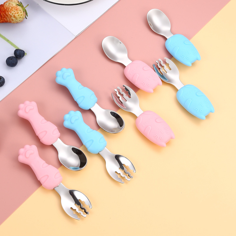 Bebé tenedor cuchara traje de aprender a comer entrenamiento mango corto 316 cuchara de acero inoxidable bebé comiendo comida complementaria niños vajilla fácil de sostener