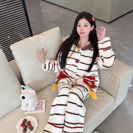 工厂直供# 秋冬新款睡衣女长毛绒休闲家居服套