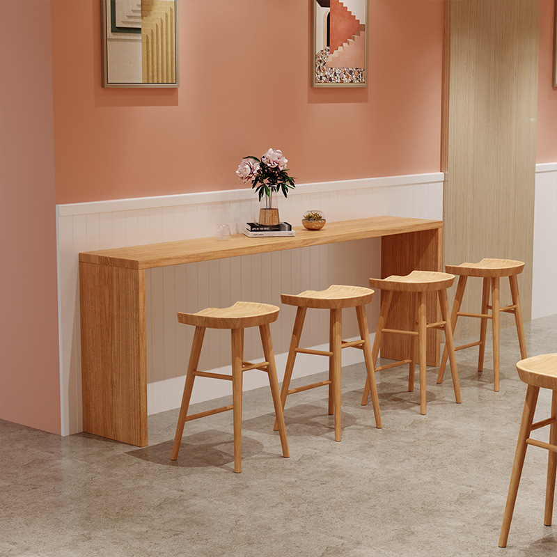 Casual and Fashionable Solid Wood Bar Dining Table and Chairs Home Wall High Solid Wood Long Table Milk Tea Shop Cafe Bar Table