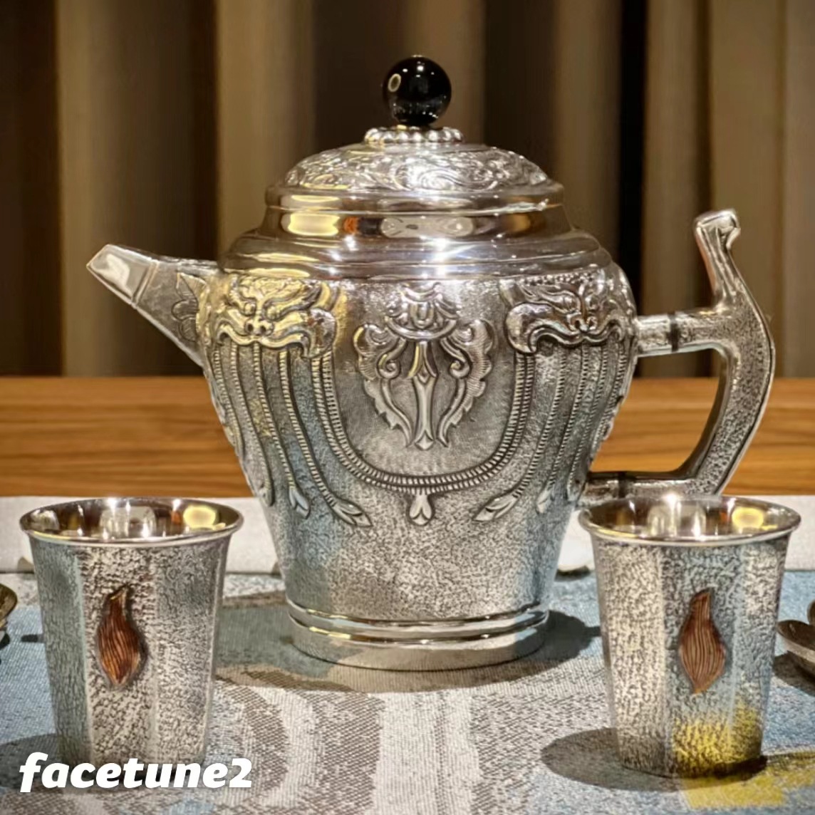 云南银品银壶999银非遗传承手工制作古朴纹泡茶壶唐纹美银茶壶