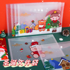 Cartoon PVC Christmas snap A4 file bag large capacity test paper bag office storage bag transparent classification information bag