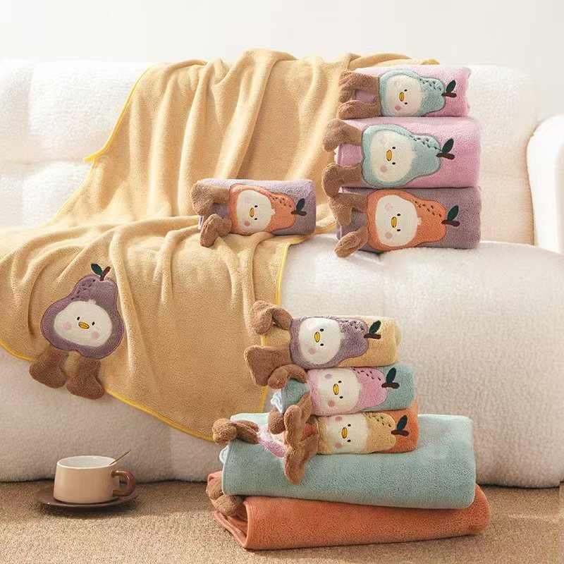 Cute Duck Pear Towel Bath Towel Hand Towel Cartoon Kidsren Adult Couple Absorbent Coral Velvet Dormitory Popular Quick Drying