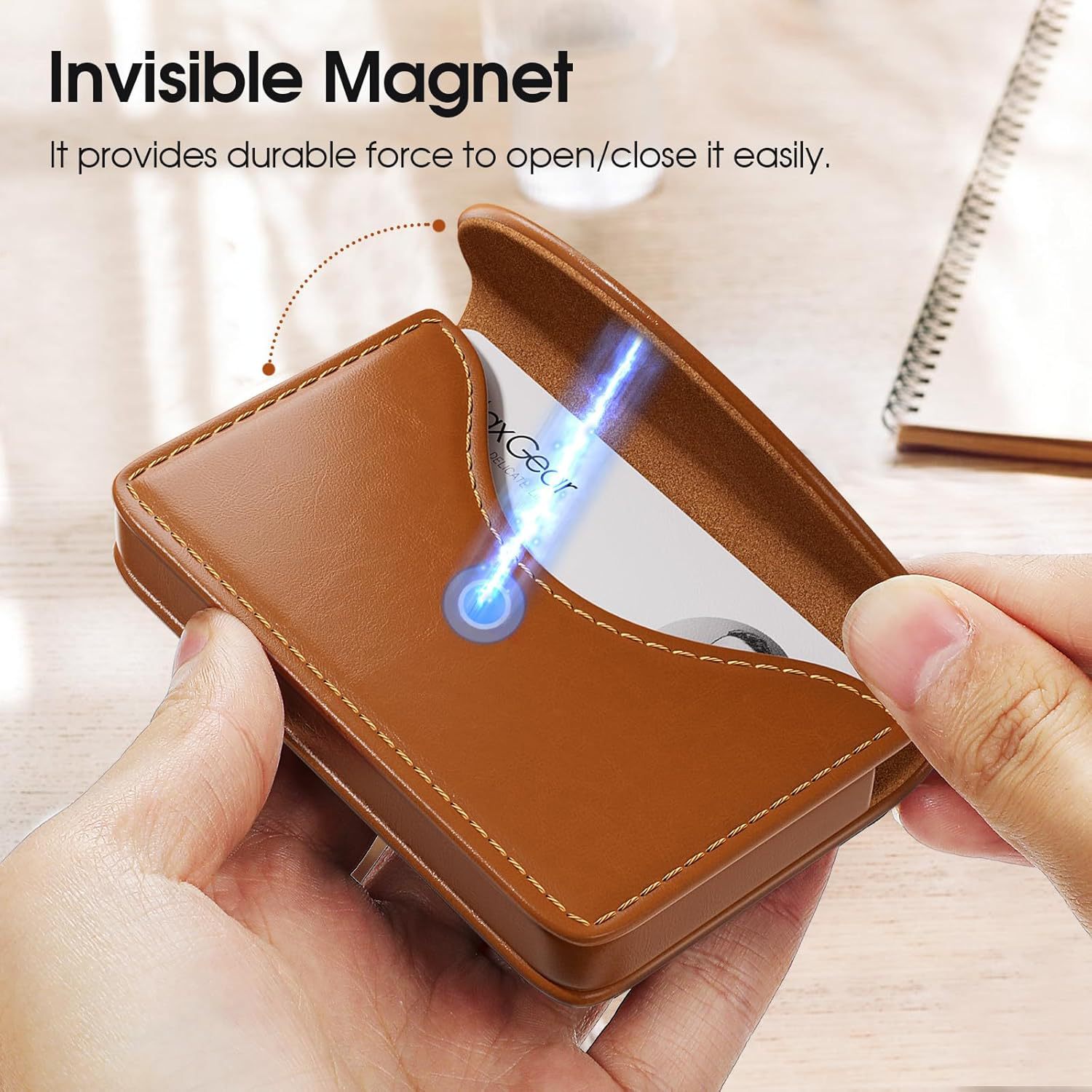 Bolsa de tarjetas de visita magnética de cuero de Amazon, tarjeta de licencia de conducir retro portátil, funda de tarjeta, caja de tarjetas de empresa de regalos