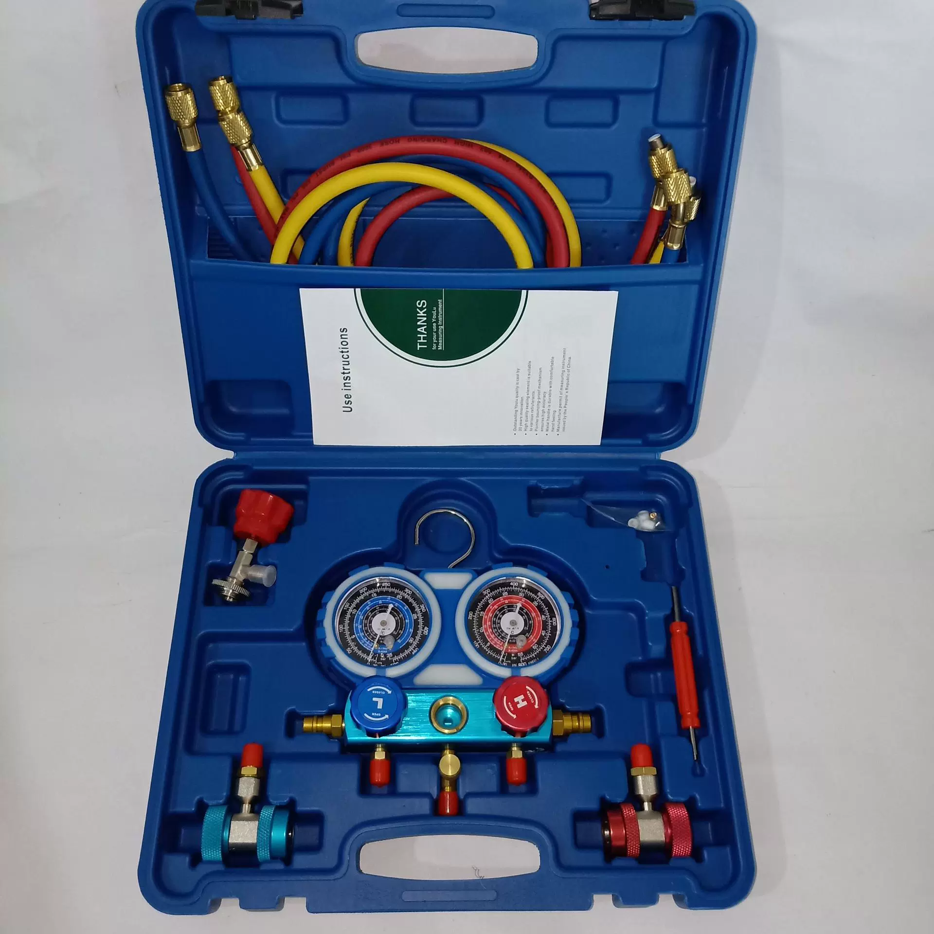 HL-8809加氟表套装汽车空调制冷压力表组黄铜冷媒表压力制冷剂