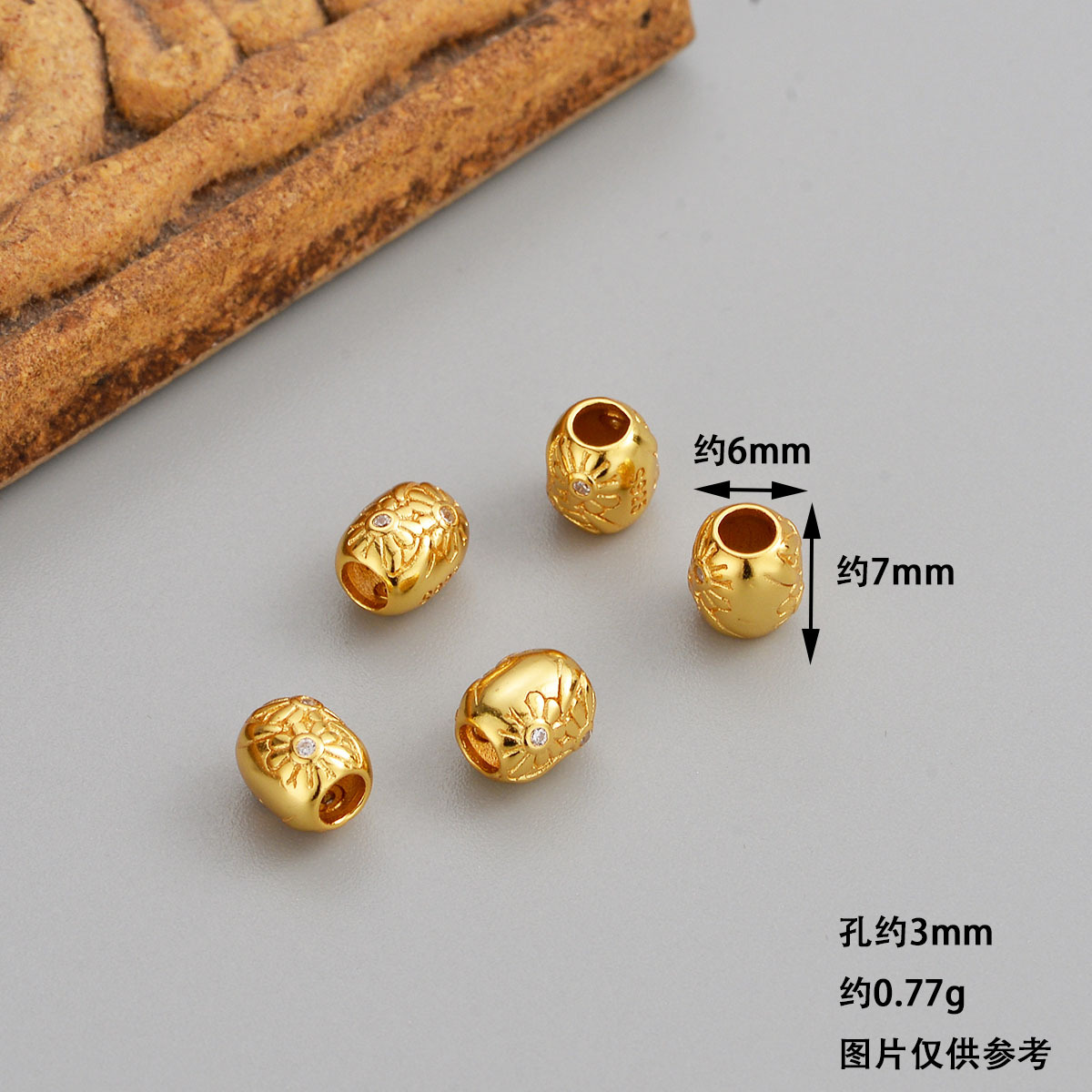 S925 Sterling Silver DIY Jewelry Accessories Gold-Plated Diamond-Studded Loose Beads Gold-Plated Color-Preserving Ancient Gold Perforated Spacer Beads Pearls