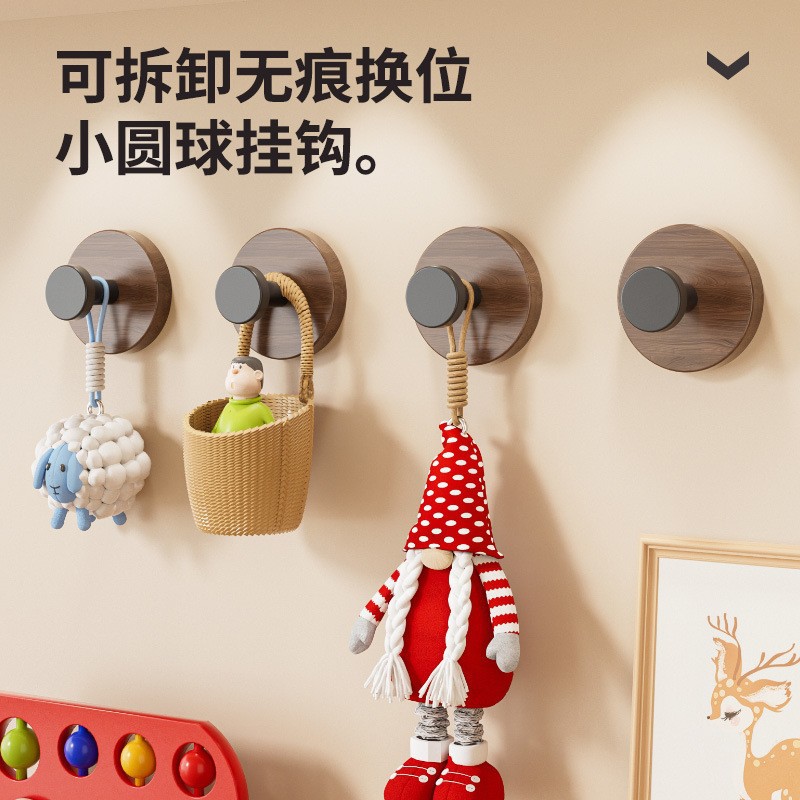 Suction Cup Walnut Wood Grain Hook, No-Drill Household Kitchen Hook Storage Rack, Wall Adhesive Hook Storage Rack Hook