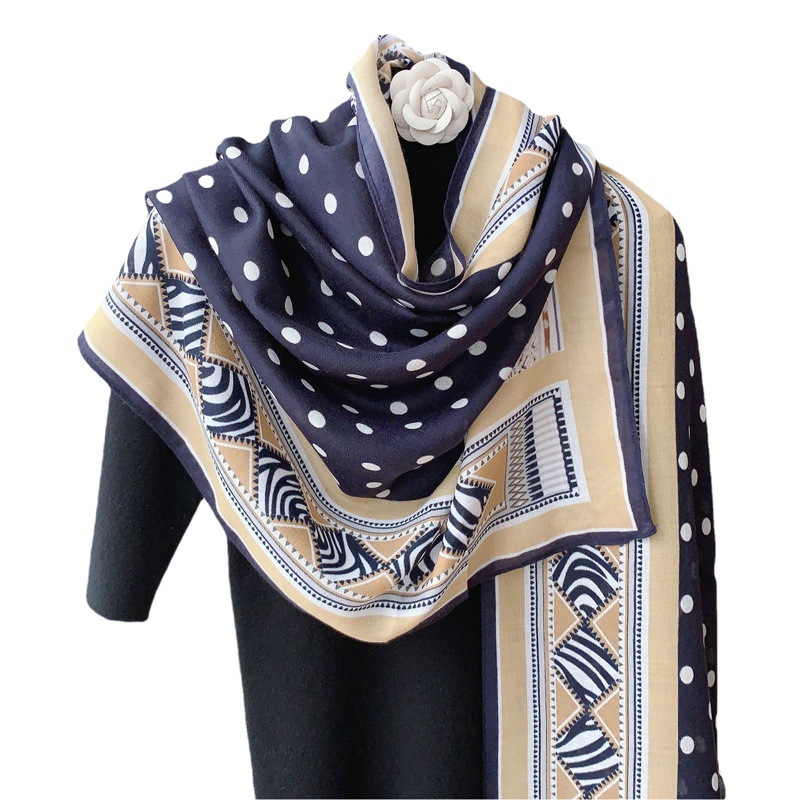 Bufanda de Algodón y Lino para Mujer, Nueva Moda 2024, Bufanda de Seda con Estampado de Lunares, Elegante Chal para Mujer, Pañuelo para el Cuello, Venta al por Mayor en Amazon y SHEIN
