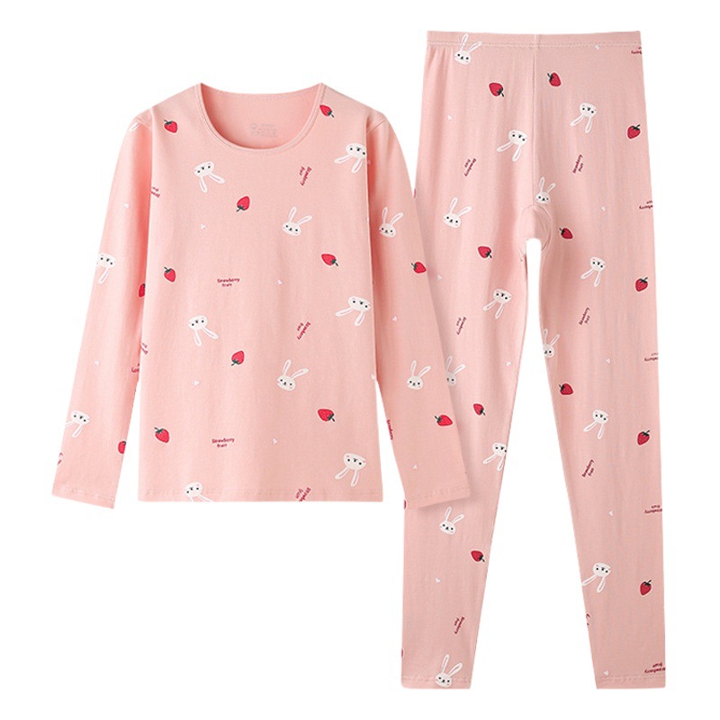 Conjunto de ropa interior térmica de algodón puro con estampado de dibujos animados para mujer, conjunto de cuello redondo de talla grande, transpirable, otoño e invierno