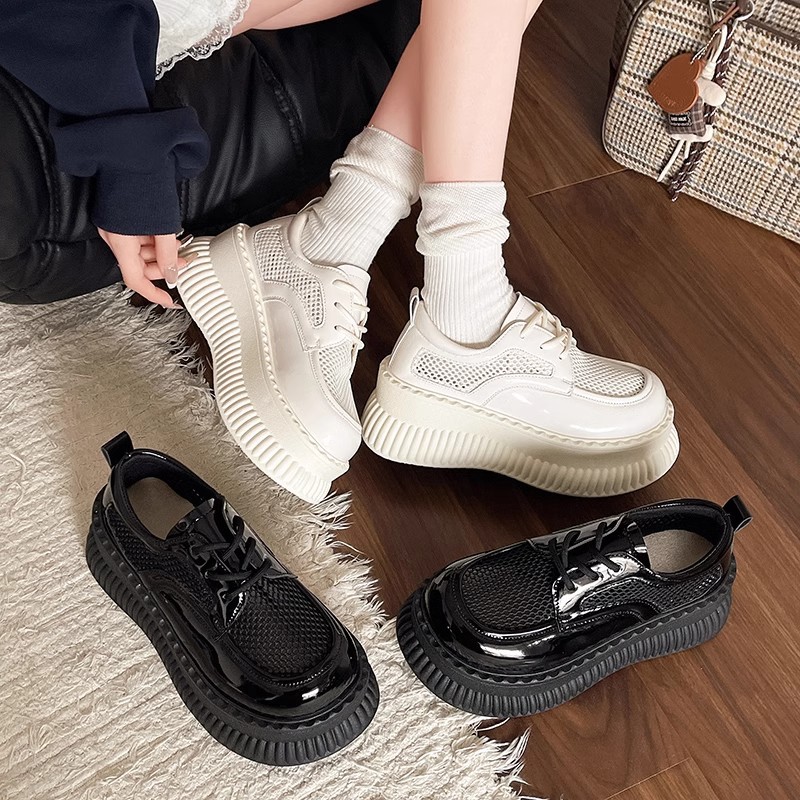 두꺼운 밑창 작은 흰색 신발 여성의 2025 봄 새로운 메쉬 통기성 패션 올 매치 작은 캐주얼 로퍼